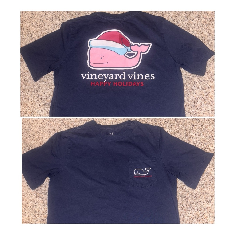 Vineyard Vines Kids Navy Blue Santa Whale Tee